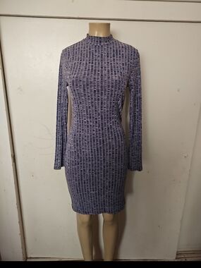 Cotton On Heathered Navy Mock Neck Long-Sleeve Dress